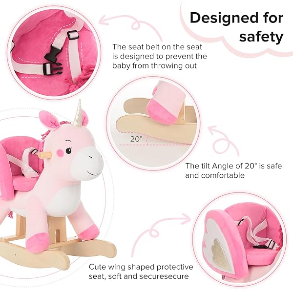 LABEBE – BABY ROCKING HORSE, RIDE UNICORN, KID RIDE ON TOY FOR 6 MONTH-3 YEAR OLD, INFANT (BOY GIRL) PLUSH ANIMAL ROCKER, TODDLER/CHILD STUFFED RIDE TOY (PINK)