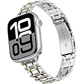 HITZEE Thin Metal Bands Compatible with Apple Watch Band 42mm 41mm 40mm 38mm, Slim Stainless Steel Band Strap for Women Compatible for iWatch Series 10 9 8 7 SE 6 5 4 3 2 1,Silver Gold