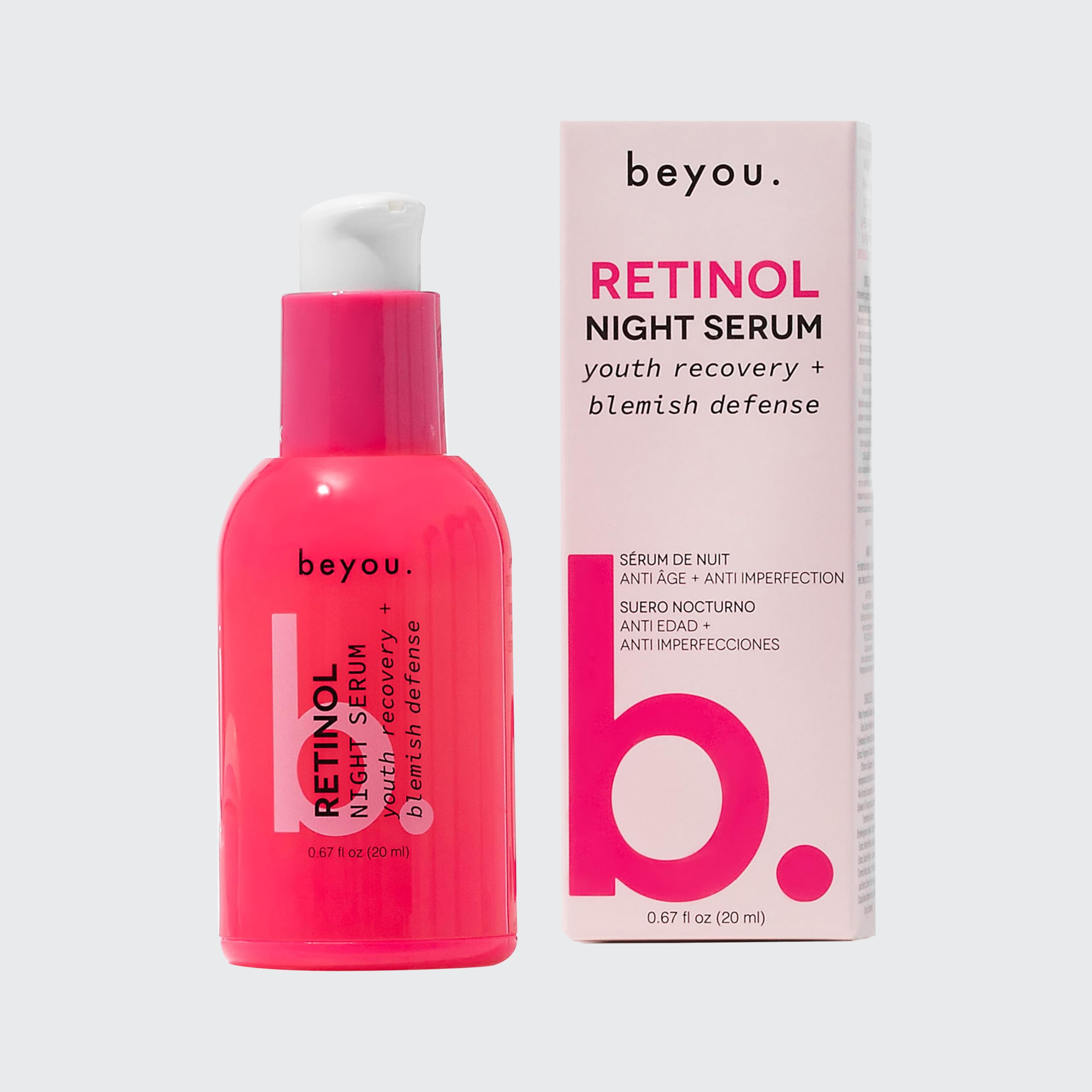 Beyou Retinol Anti Aging Night Face Serum, Youth Recover + Blemish Defense, 0.6 fl oz, Improve Signs Of Aging, Minimizing Breakouts, Plant-Based, Cruelty-Free, All Skin Types