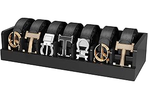 DEXGVA Bamboo Belt Organizer for Drawer - 7 Grids Bamboo Belt Storage Organizer | Belt Rack for Closet Wall Mount Men Women Tie Sock Bra Scarf Ribbon (Black)