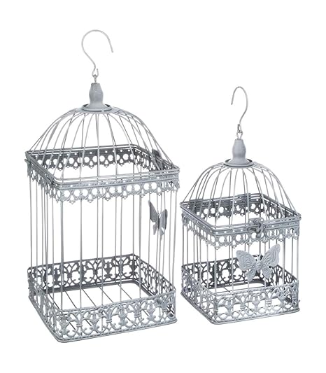 Ac Déco Lot De 2 Cages à Oiseaux Niena Métal Gris