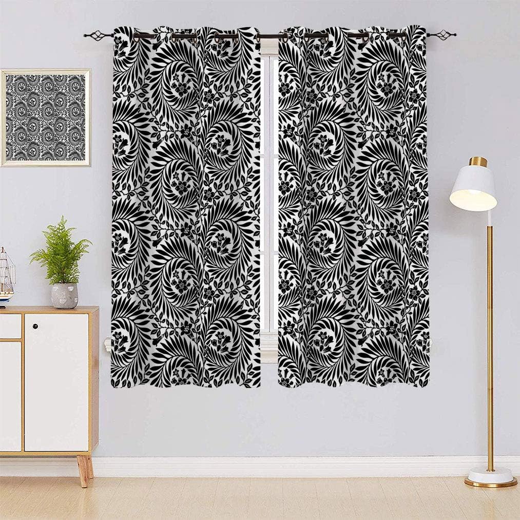 Yahonwa Black and White Room Darking Curtain, Floral