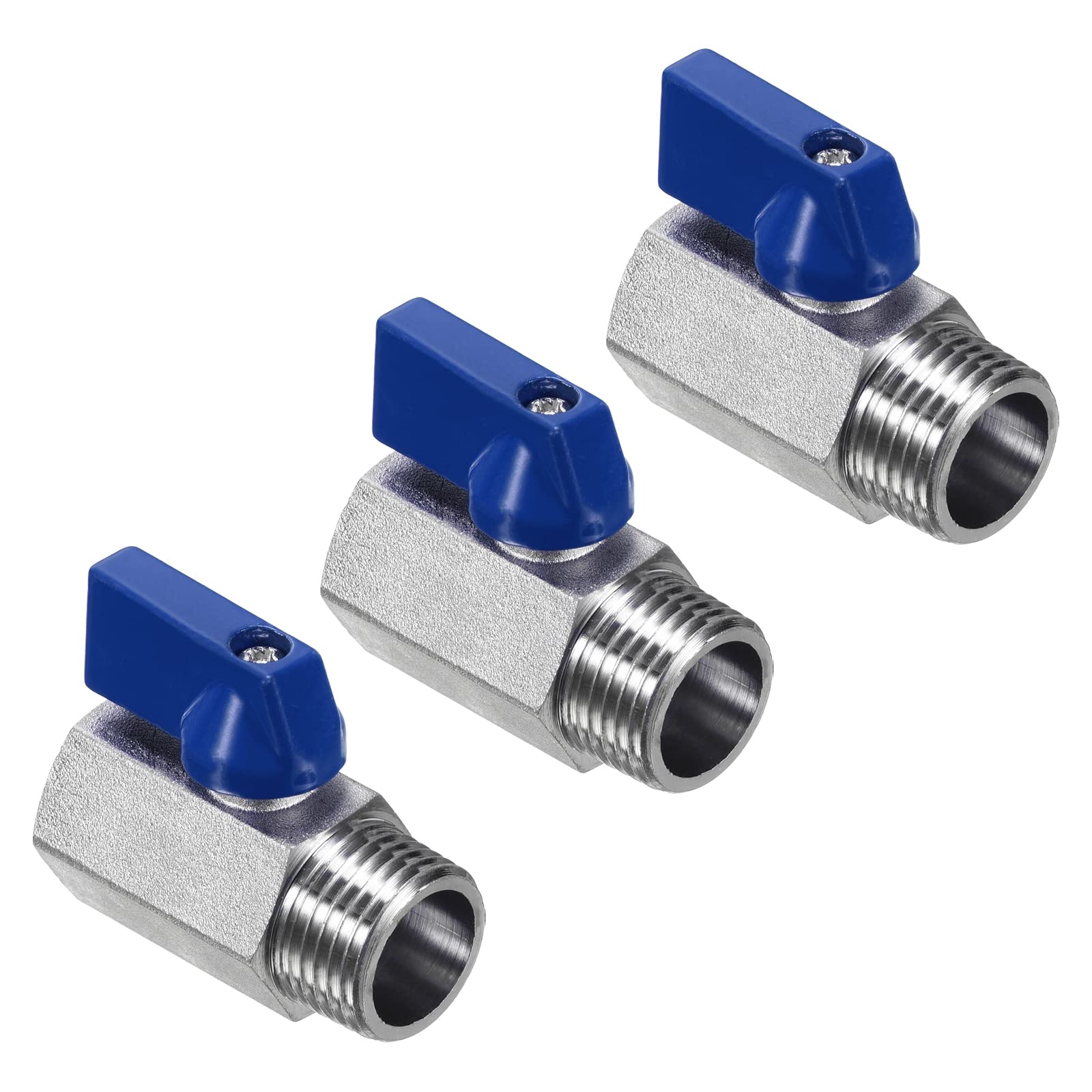 PATIKIL 1/2 NPT Brass Mini Ball Valve, 3 Pack NPT Female to Male Shut-Off Valve for Pipe Coupler Connector, Blue