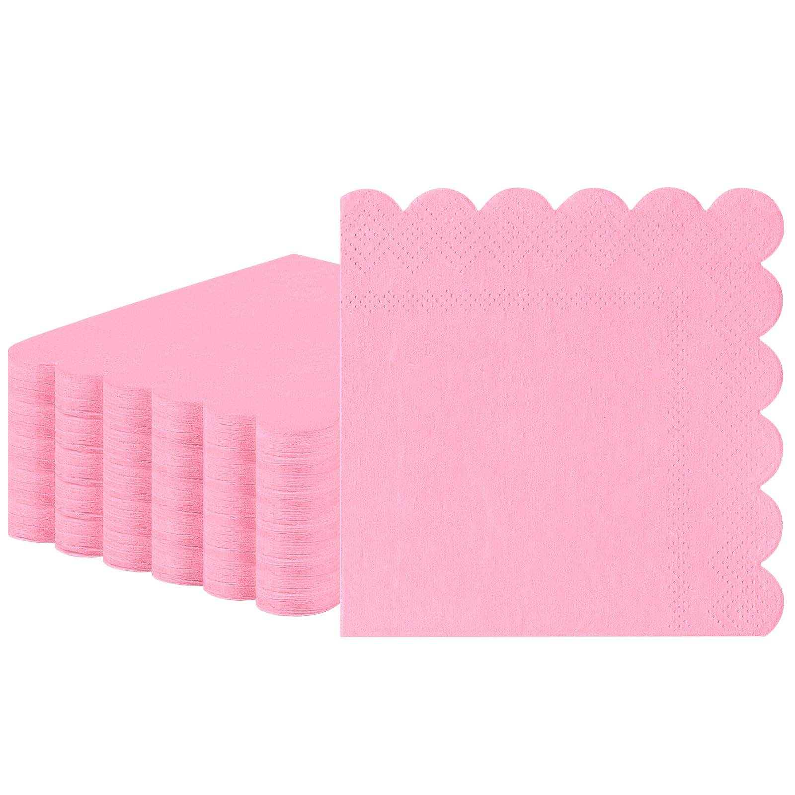 Photo 1 of 60 Pcs Pink Napkins Disposable, Paper Napkins Cocktail Napkins Scalloped Napkin for Dinner Wedding Birthday Party Baby Shower,5 x 5 Inch (Pink)