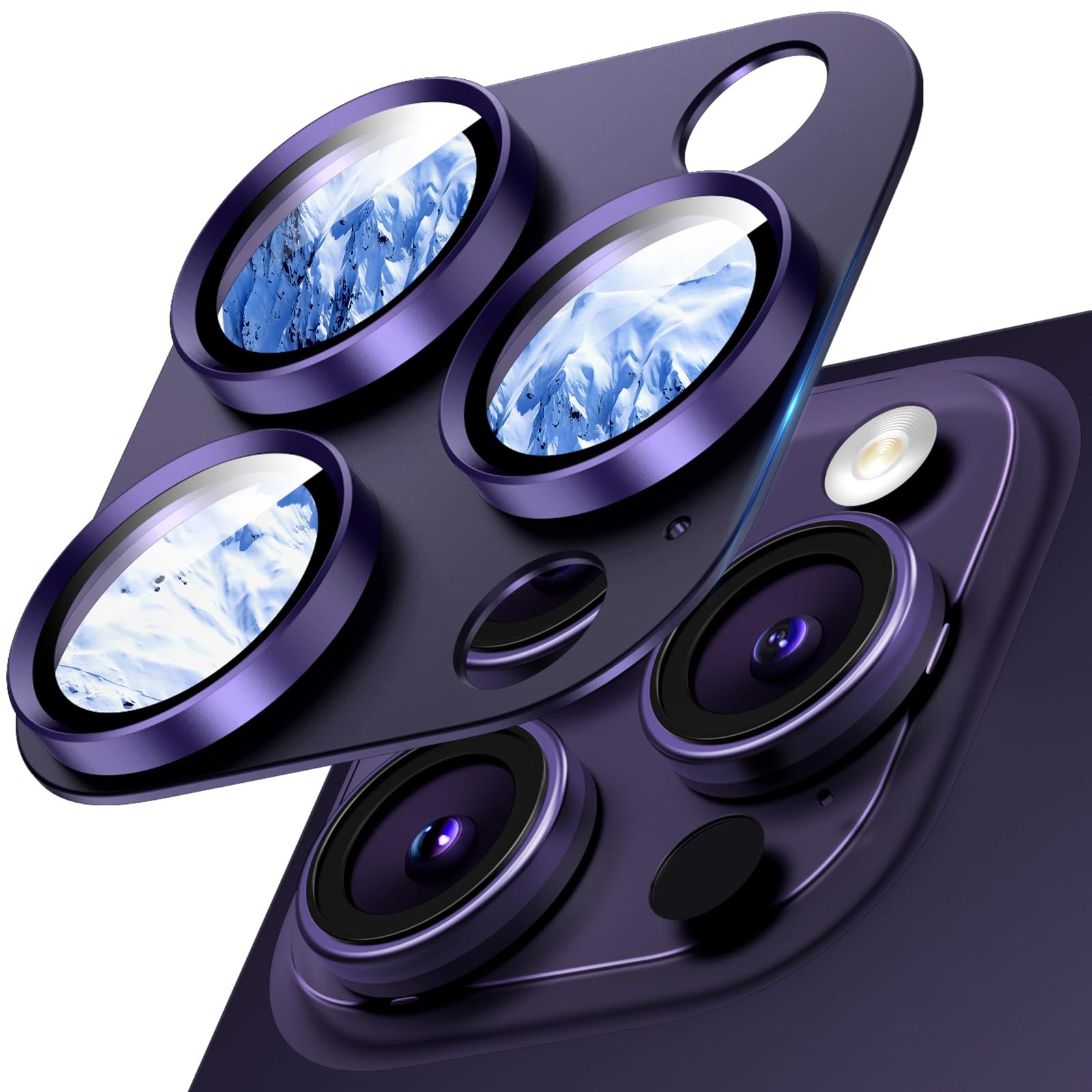 Photo 1 of Wumigoo Camera Lens Protector for iPhone 16 Pro Max/16 Pro/iPhone 15 Pro Max/15 Pro/iPhone 14 Pro Max/14 Pro, Aluminum Alloy Sapphire Glass Camera Screen Cover, Case Friendly- Deep Purple