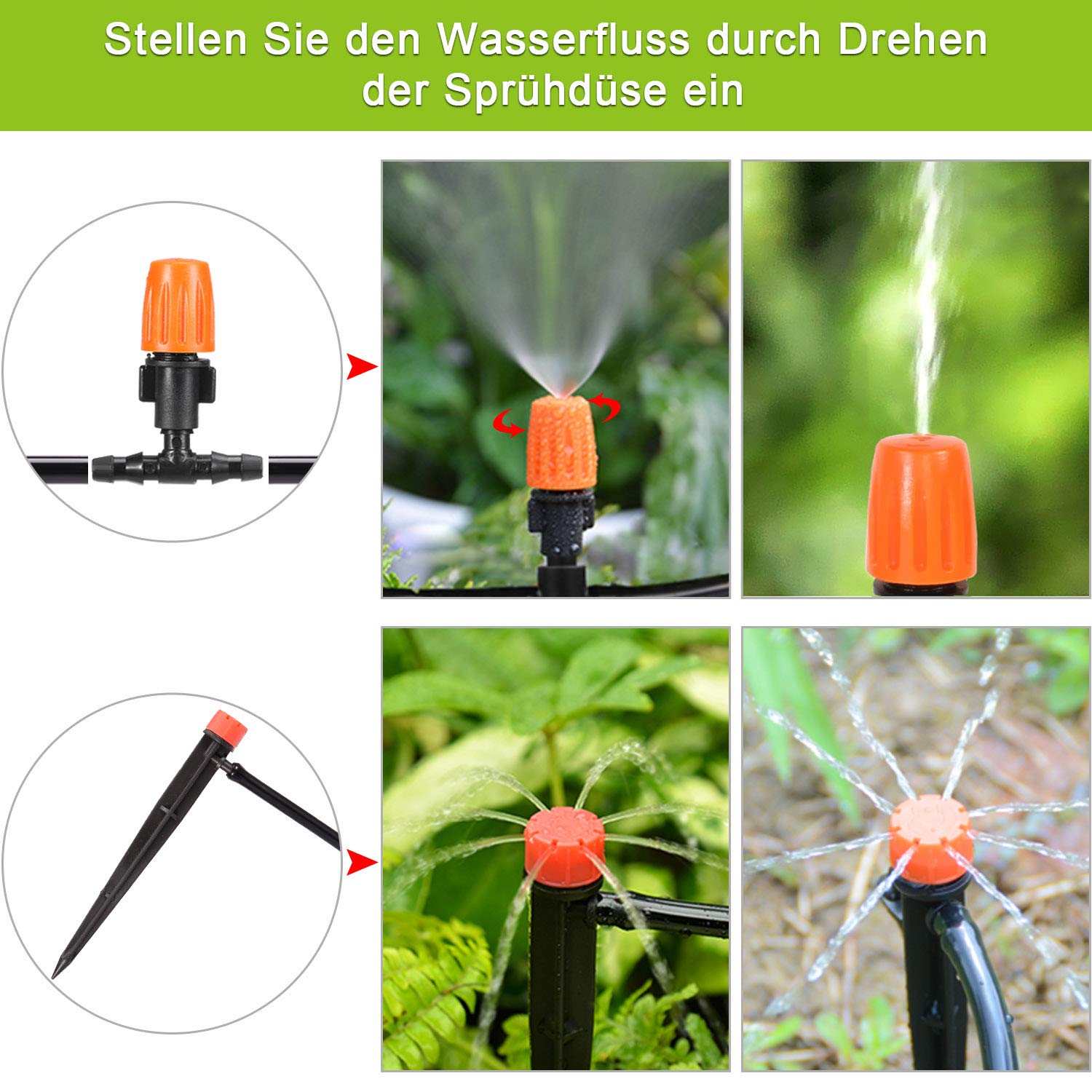 Cookan Bewässerungssystem - 15m Automatische Gartenbewässerung Tropfbewässerung und Sprinkler Bewässerung DIY Kit für Garten/Balkon / Topfpflanze/Terrasse