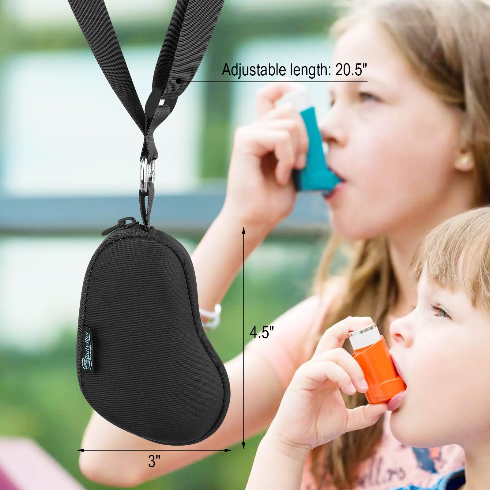 Beautyflier Asthma Inhaler Case Lanyard Holder Keychain Travel Handy Mini Bag for Adults and Kids, Does Not Include Inhaler (Black)