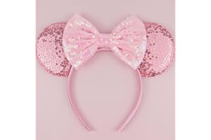 LIHELEI Mouse Ears Headband for Princess, Pink Headbands for Women Halloween Costume, Sequin Bows Headwear Hair Accessories for Women - Pink