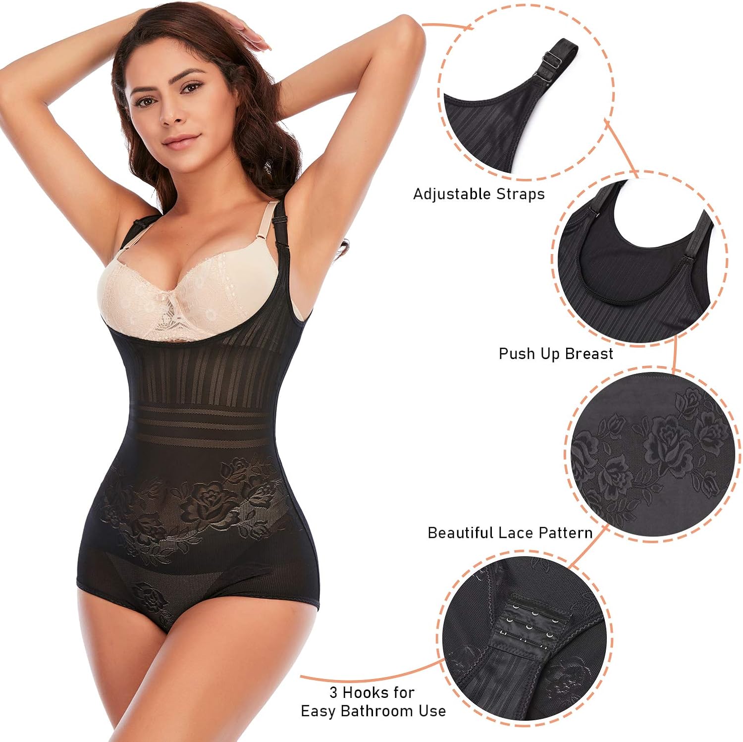 Shapewear Bodysuit for Women Tummy Control Body Shaper Slimmer Open Bust Shaping Bodysuit (Black-034, X-Large) at  Women’s Clothing store