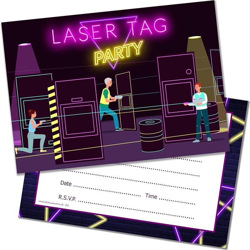 Olivia Samuel 20 x Laser Tag Party Invites A6 Cards with Envelopes