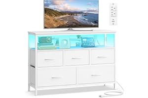 SONGMICS BELLAH Collection - Dresser for Bedroom with App-Controlled LED Lights and Charging Station, Chest of Drawers, TV St
