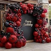 Dark Red Black Balloon Arch Kit with Bow, Double Stuffed Burgundy Black Red Maroon Balloon Garland for Valentine‘s Day Birthday Baby Shower Anniversary Wedding Graduation Party Decoration