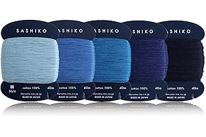 DARUMA Sashiko Thread 100% Cotton Card Type (43.7 yd) x 5 Colors with English Manual, Sewing & Embroidery Value Set (Thin, Amaoto)