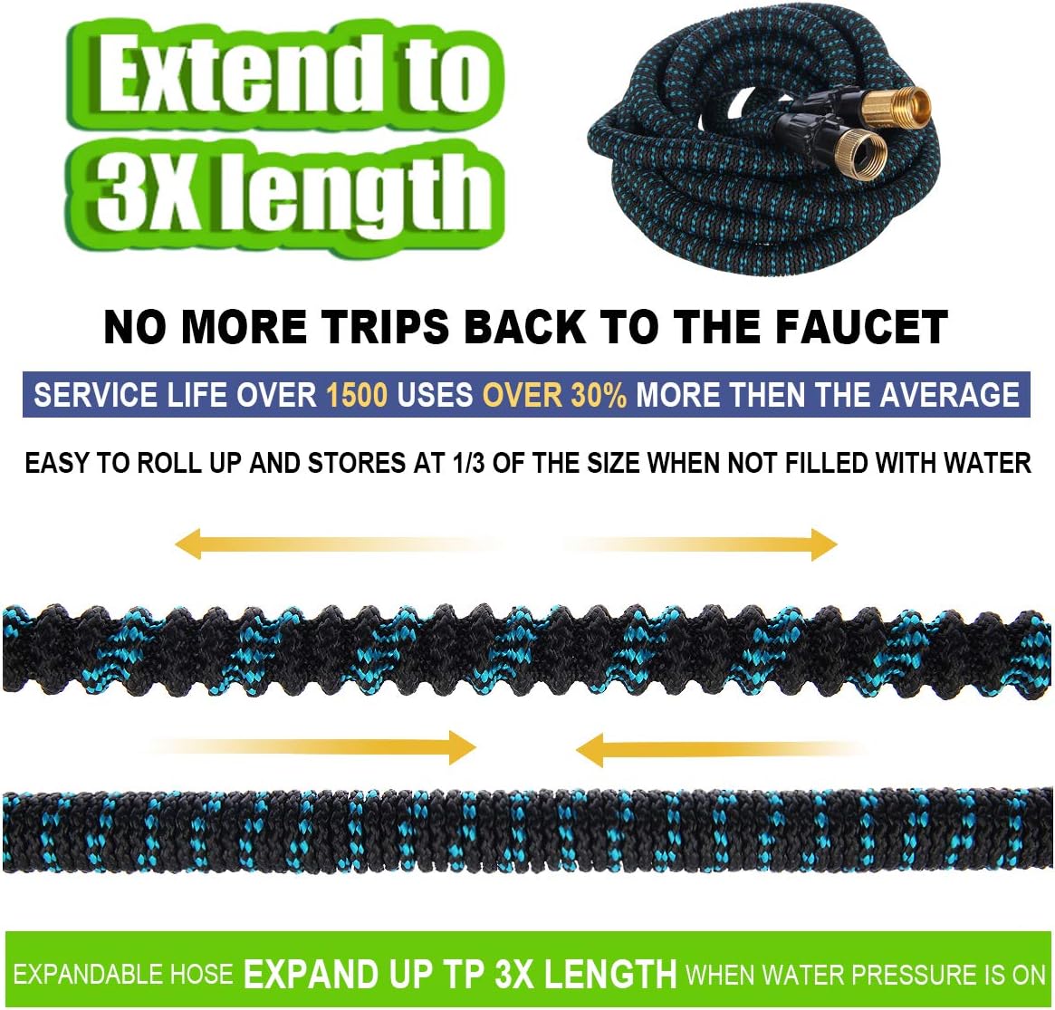Gardguard 50ft Expandable Garden Hose: Water Hose with 9 Function Nozzle and Durable 3-Layers Latex, Flexible Water Hose with Solid Brass Fittings, Best Choice for Watering and Washing: Home Improvement