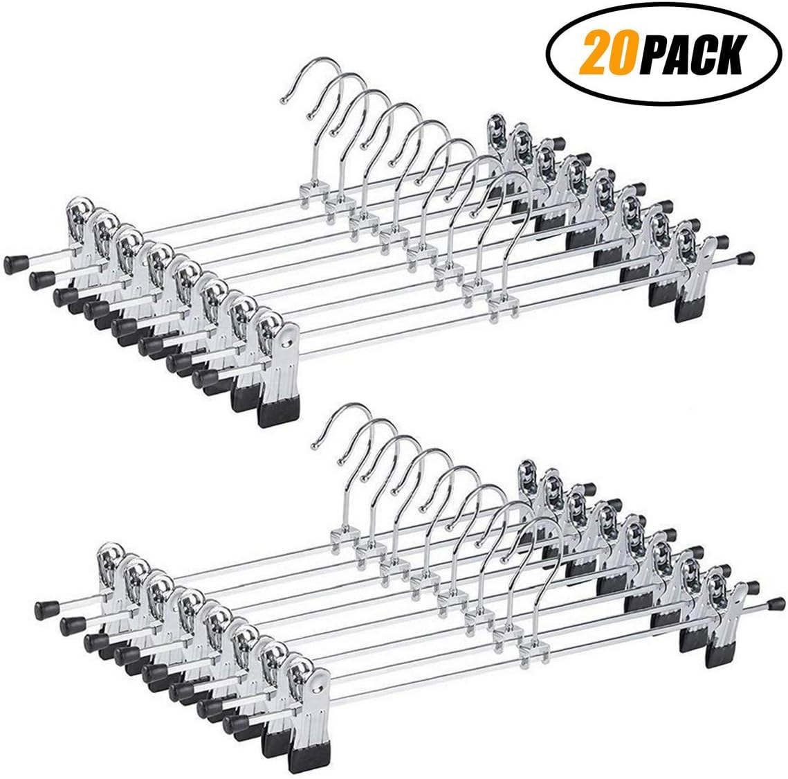 Aorkey Hanger for Pants with Clips, Paint Hangers with Non Slip Clip Space Saving Skirt Hangers Ultra Thin Rust Resistant Hangers for Trouser, Skirts, Pants, Slacks, Jeans, and More(20pack)