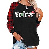 FAYALEQ Christmas Sweatshirt Women Christmas Tree Shirt Xmas Vacation Graphic Casual Long Sleeve Pullover Tops Blouse