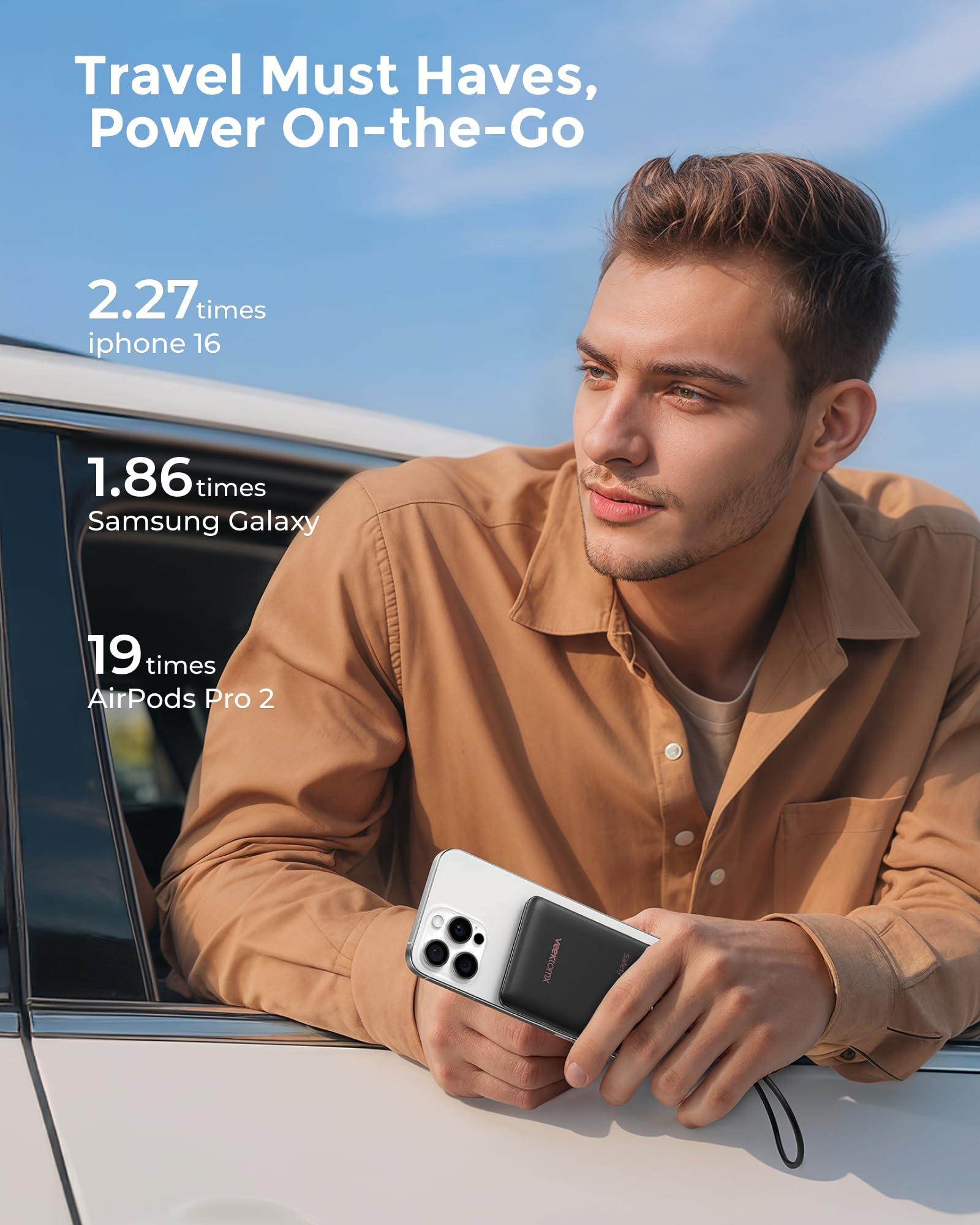 VEEKTOMX Power Bank 10000mAh PD 22,5W, 3 Ausgänge & 2 Eingänge, Klein 6