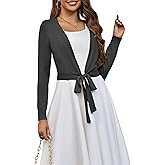 VOIANLIMO Women's Cardigan Knit Sweaters Long Sleeve Cropped Tie Front Bolero Shrug for Dresses S-XL