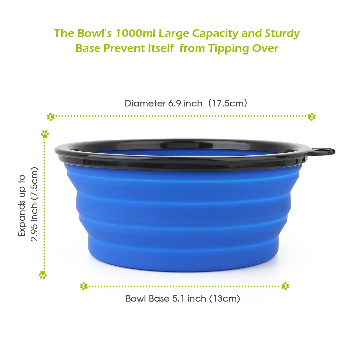 Collapsible Dog Bowl 2 Pack for Large & Small Pet Feed Food Water Feeding Silicone Foldable Expandable Portable Travel Camping Bowl with 2 Carabiner Blue and Gray