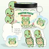 Positive Turtle Jar for Besties – 60 Daily Affirmation Cards, Cute Friendship Gift with Acrylic Keychain & Display Stand, Inspirational Message Jar for Best Friends, Sisters, or Coworkers