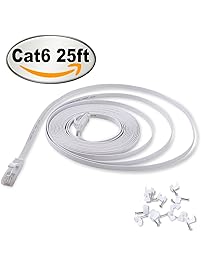 Cat 6 Ethernet Cable 25 ft White - Jadaol Flat Ethernet Patch Cable Short- Internet Cable with Snagless Rj45 Connectors &ndash; 25 feet White (7.6 Meters)