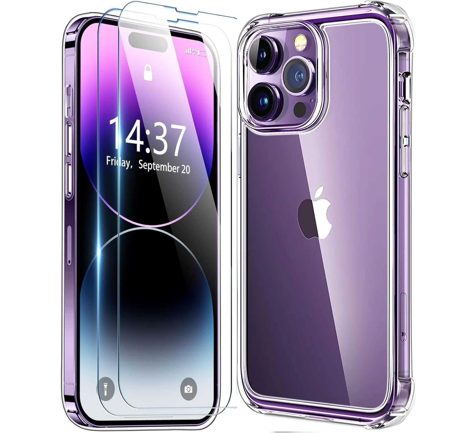 NWNK13 Clear Case for iPhone 15 Pro Max Case with 2 Tempered Glass Screen Protector, Soft Bumper Flexible Edge Anti-Scratch Silicone Phone Case Cover Transparent for iPhone 15Pro Max