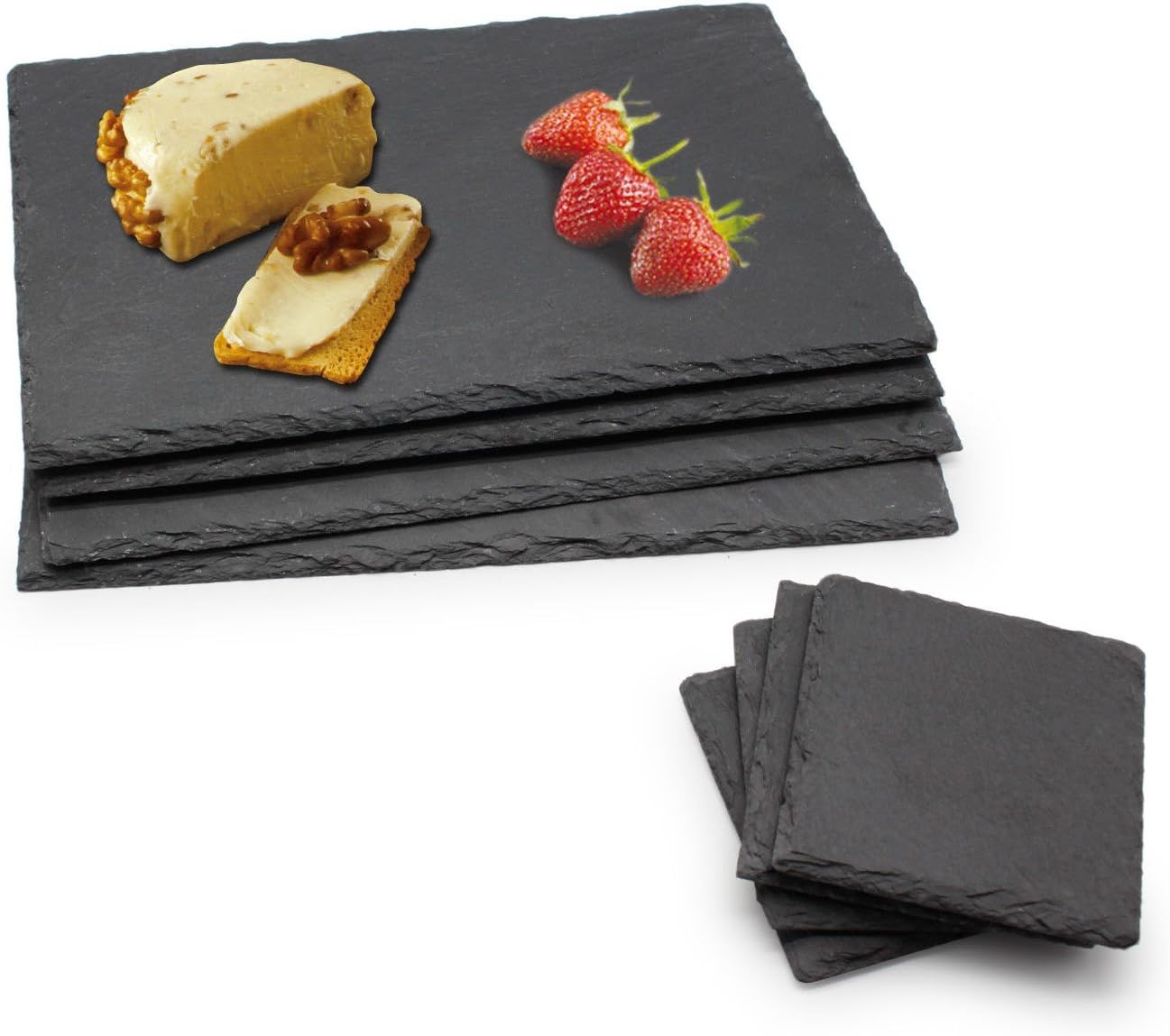 Megashef 8 Piece Set of Coasters and Placemats Handmade Natural Slate Coffee Tea Table Mug Cup Plate Idea Present