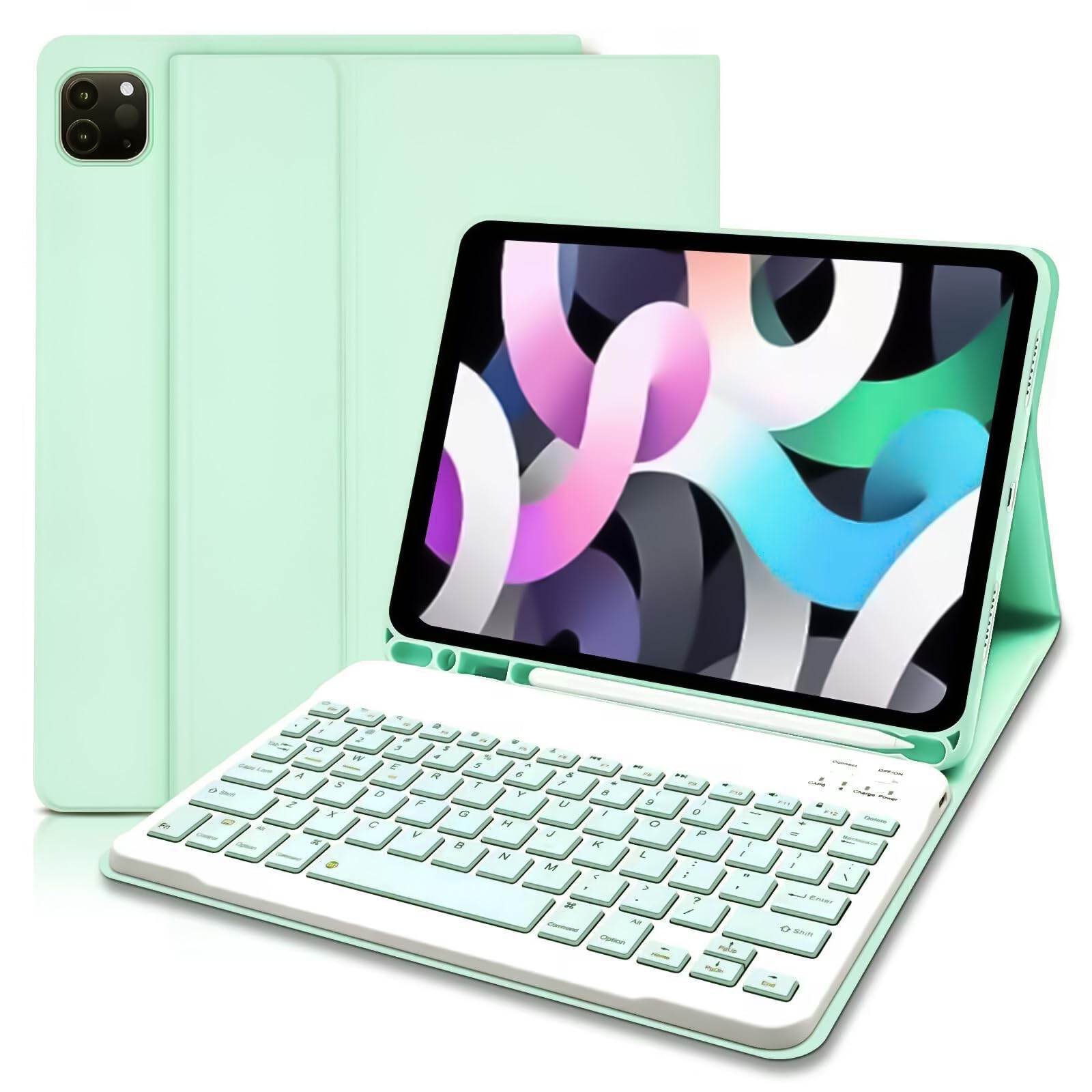 for iPad Air 5th Generation Keyboard Case 10.9“2022, Slim Smart Keyboard Case for iPad Air 5th Gen 2022/Air 4th Gen 2020 10.9 Inch/Pro 11 2018, Detachable Wireless Keyboard with Pencil Holder (Green)