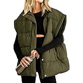 Ainangua Women's Puffer Vest Stand Collar Zipper Sleeveless Jackets Winter Lightweight Vests Warm Padded Jacket Coat(Army Green,M)