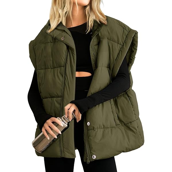 Songling Womens Oversized Puffer Vest Stand Collar Full Zip Songling Womens Oversized Puffer Vest Stand Collar Full Zip