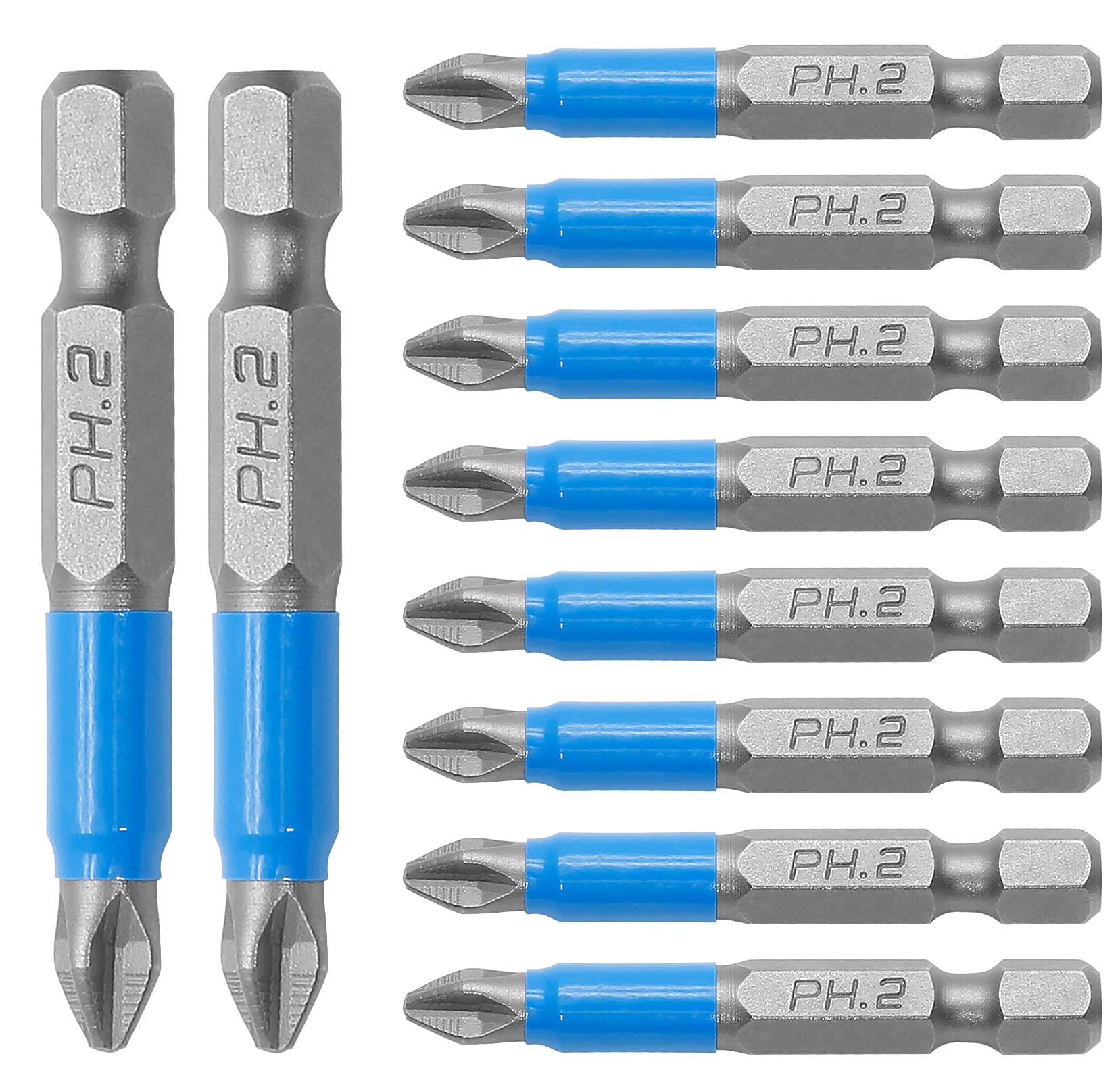 Cjueiom 10Pcs Magnetic PH2 Screwdriver Bits Set, Anti Slip Phillips Screwdriver Bits, Cross Head Electric Screwdriver Bits with 1/4" Hex Shank (PH2 x 50MM)