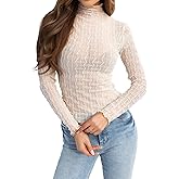 miduo Womens Mesh Sheer Lace Layering Top Mock Neck Long Sleeve See Through Shirt Blouses Tops