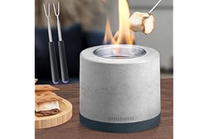 Houswise Tabletop Fire Pit Smores Maker Kit - Concrete Outdoor & Indoor Fire Pit Tabletop, Table Top Firepit, Small Portable Mini Indoor Fireplace
