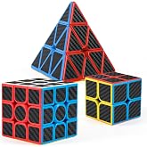 Carbon Fiber Speed Cube Set, 2x2 3x3 Pyramid Puzzle Cubes for Kids | Stickerless Design, Fast Turning Cubes, Brain Teaser Toy, Educational Puzzle, Travel Game, Birthday Gifts