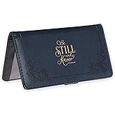 Christian Art Gifts Checkbook Cover for Women and Men with Inspirational Scripture - Be Still and Know - Navy Faux Leather Checkbook Cover for Duplicate Checks, ID, Cards & Pen Loop - Psalm 46:10