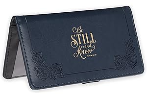 Christian Art Gifts Checkbook Cover for Women and Men with Inspirational Scripture - Be Still and Know - Navy Faux Leather Checkbook Cover for Duplicate Checks, ID, Cards & Pen Loop - Psalm 46:10