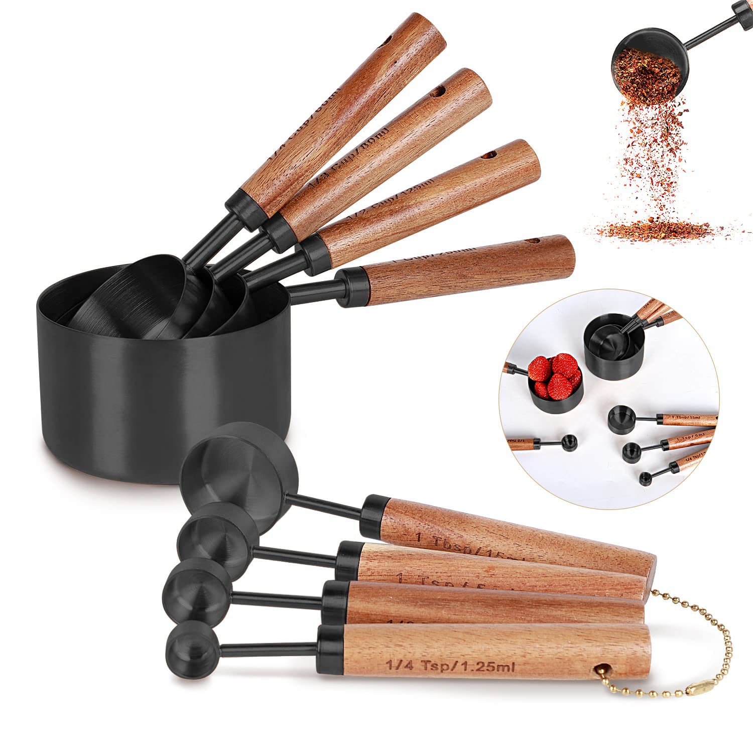 PrettyFine Collection 8 Piece Black Measuring Cups Set and Measuring ...