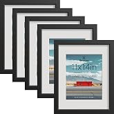 Xenoluma 11 x 14 Picture Frames with Glass 5 Pack - Black Wood Photo Frame | High-Definition Glass, Display 8x10 with Mat or 11x14 without, Horizontal &amp; Vertical Wall, Family Photos, Gifts