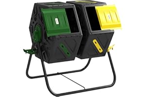 Outsunny 34.5 Gallon Dual Chamber Compost Bin, Rotating Composter, Compost Tumbler with 24 Ventilation Openings and Steel Leg