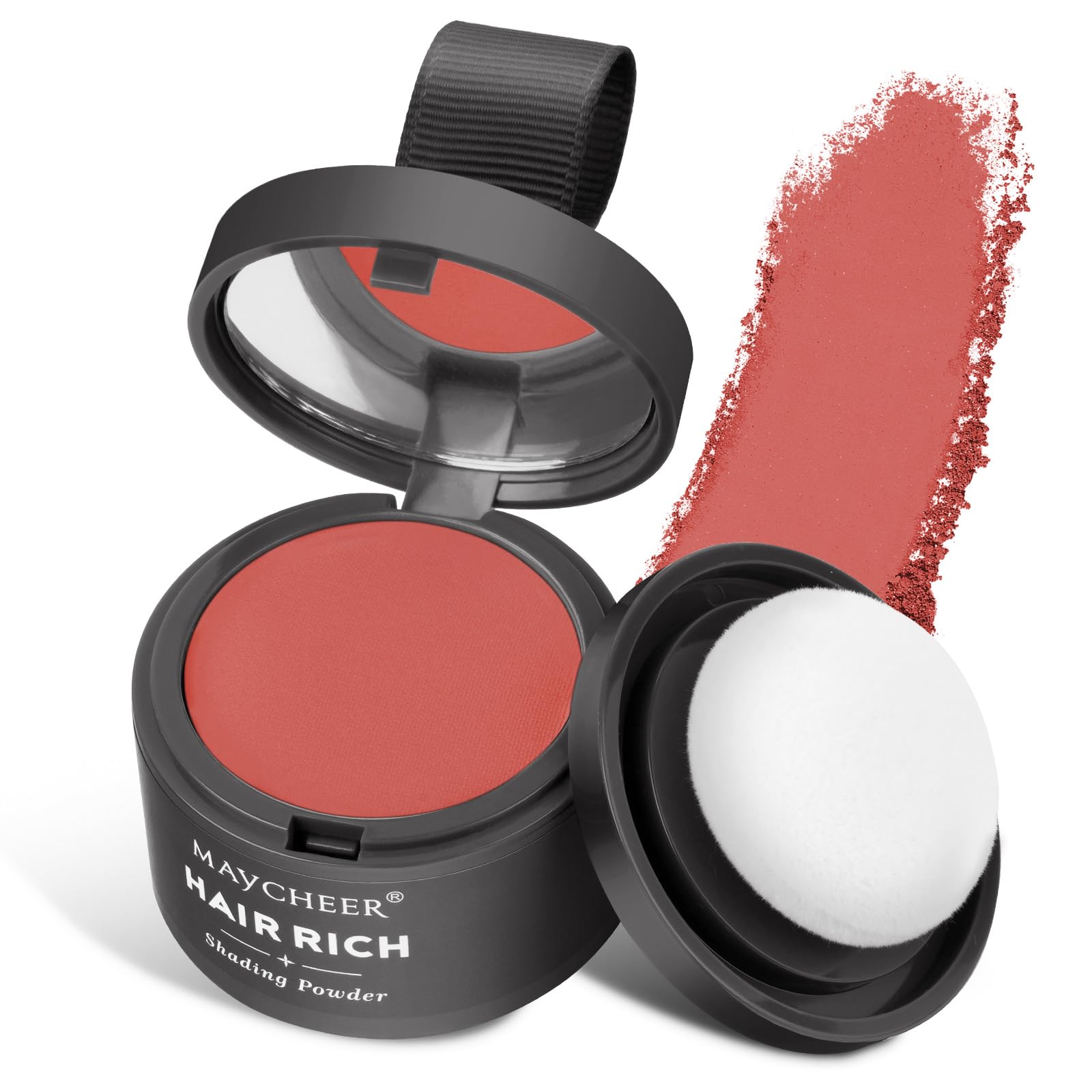 Instant Hair Root Touch Up - Windproof & Sweatproof Concealer, Professional Hairline Shadow Powder with Mirror and Puff (Red Brown)
