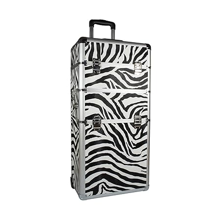 N&BF Profi Kosmetiktrolley Rollkoffer groß | Beautycase Zebra Design | robuster Nagelkoffer aus Aluminium | Viel Stauraum | A
