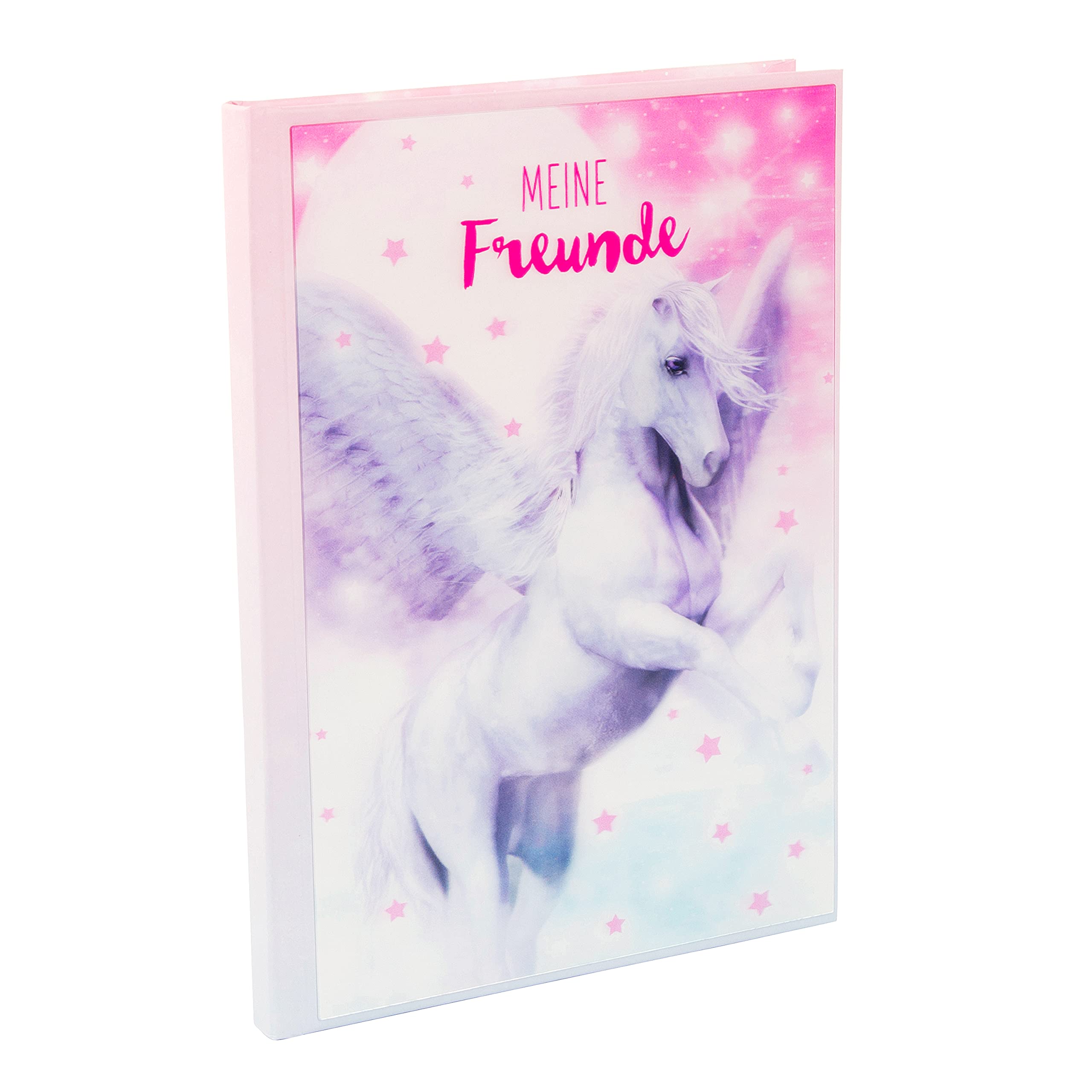 goldbuch 43204 Pegasus 3D, DIN A5, Friendship Fill in, Memory Book for Friends, Notebook with 88 Illustrated Pages, Cover with Art Print, Approx. 15 x 21 x 1.5 cm, 15 x 21 cm