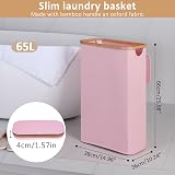 iEGrow 65L Slim Laundry Basket with Lid Pink Removable Inner Bag Foldable view 2