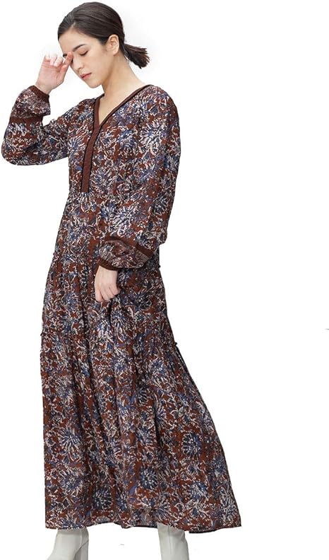 Amazon Co Jp ナノ ユニバース Nano Universe 別注 ｃｏｔｔｏｎ ｅｔｈｎｉｃ ｐｒｉｎｔ ｄｒｅｓｓ F ブラウン Ne Quittez Pas 服 ファッション小物