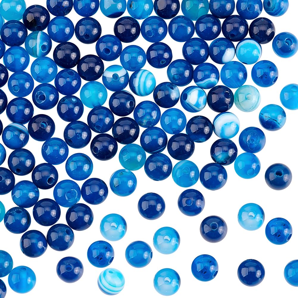 OLYCRAFT 126pcs Natural Striped Agate Beads 6mm Dyed Blue Banded Agate Beads Round Gemstone Beads with Hole Energy Stone Loose Beads for Bracelet Necklace Jewelry Making