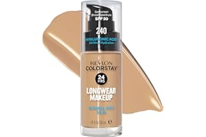 Revlon Liquid Foundation, ColorStay Face Makeup for Normal & Dry Skin, SPF 20, Longwear Medium-Full Coverage with Natural Finish, 240 Medium Beige, 1 Fl Oz