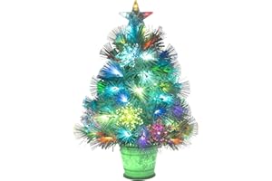 TREEDANART Artificial Christmas Tree, 24inch Small Christmas Tree White Fiber Optic Prelit Tabletop Xmas Tree with 67 Led Lights 7 Colors Lighted Christmas Tree Holiday Home Decor
