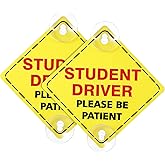 Frienda 2 Pieces Student Driver Signs for Car 5 x 5 Inch Window Please Be Patient car New Student Driver Signs Stickers with Suction Cups Window Cling Beginner Rookie Quotes