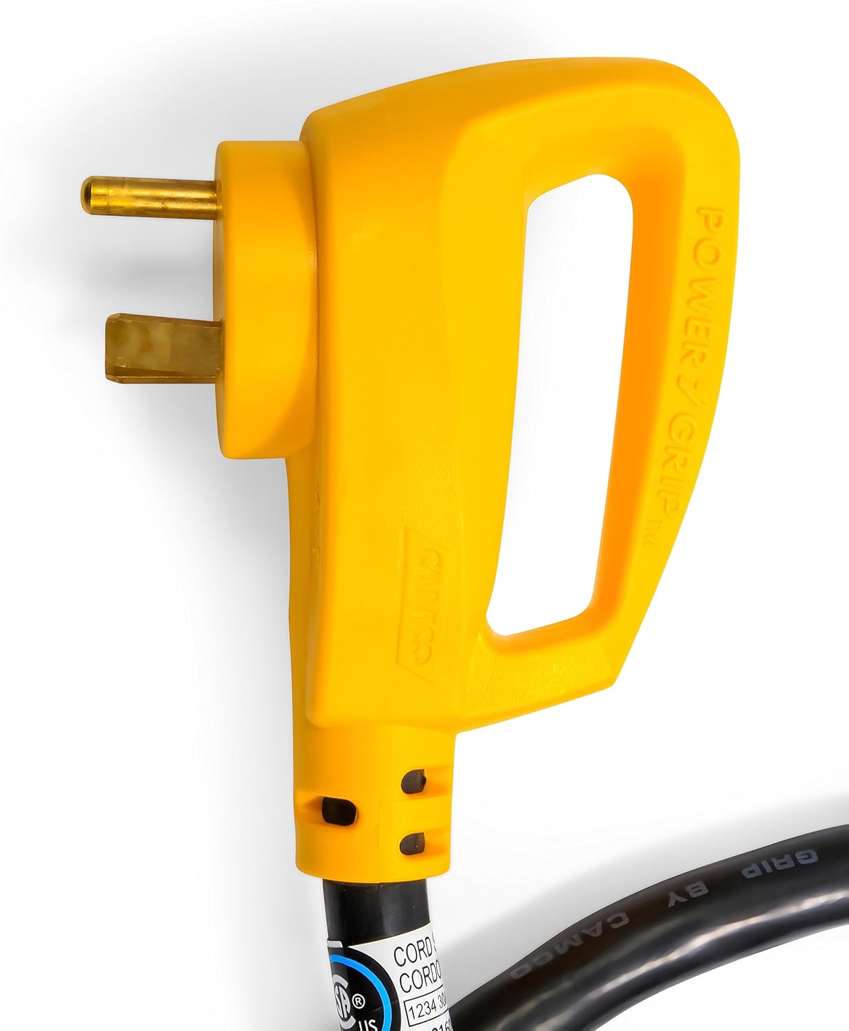 Camco 50’ PowerGrip Extension Cord with 30M/30F- 90 Degree Locking Adapters | Allows for Easy RV Connection to Distant Power Outlets | Built to Last (55525): Automotive