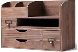 Executive Office Solutions Adjustable Wooden Desk Organizer For Desktop, Tabletop, Office or Counter – Wood Storage Shelf Rack For Office Supplies, Desk Accessories, or Mail – Brown